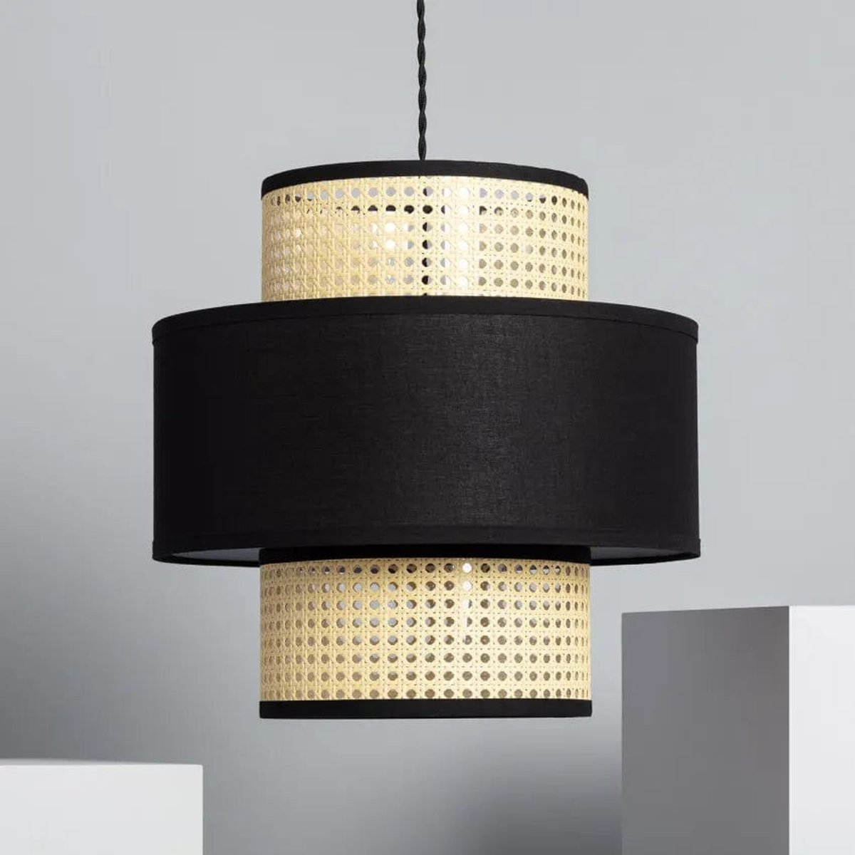 Suspension Rotin et Tissu
