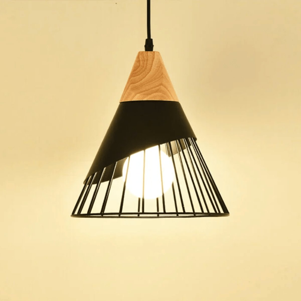 Suspension Bois et Métal Noir