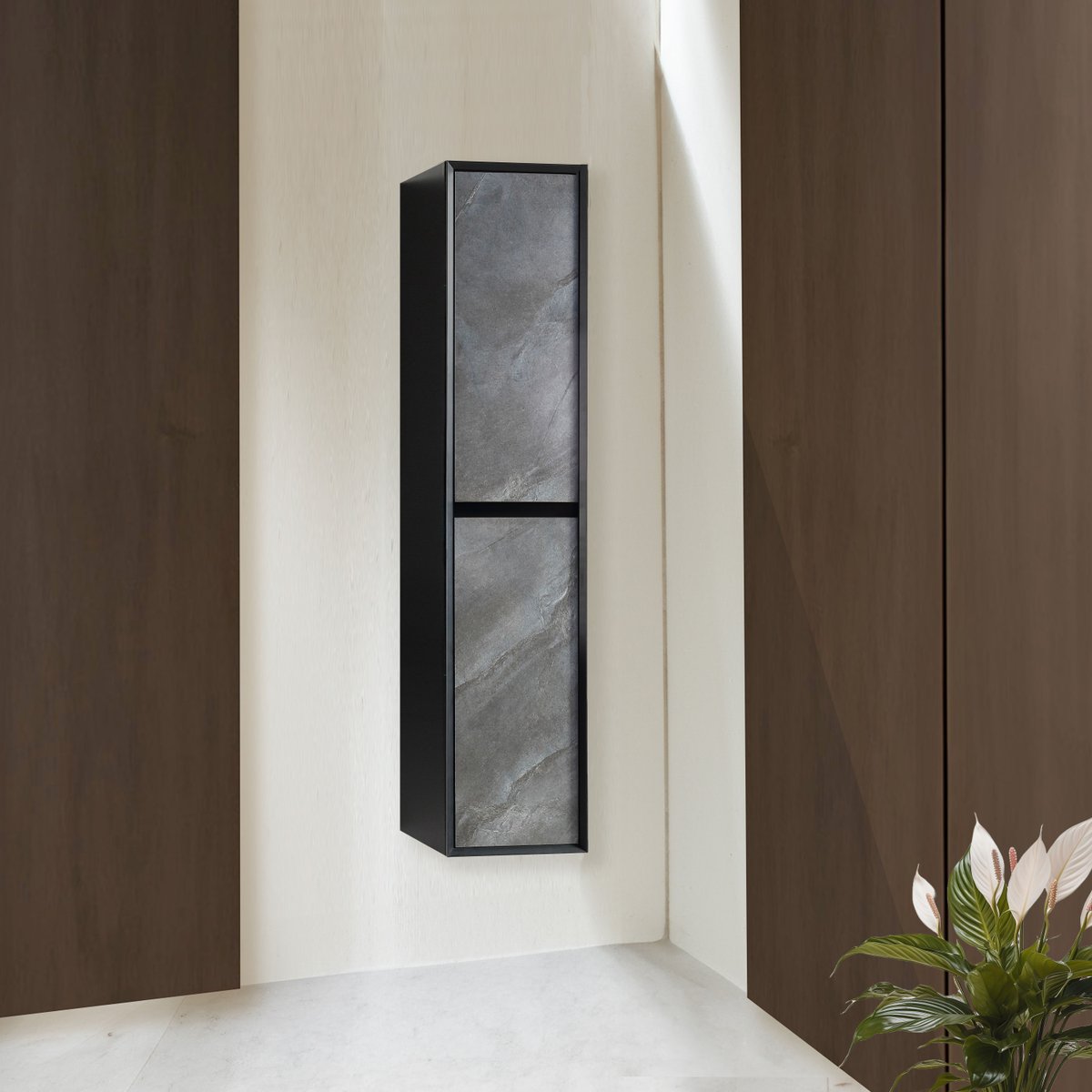 Colonne de salle de bain 160 cm noir effet marbre Aquasasso