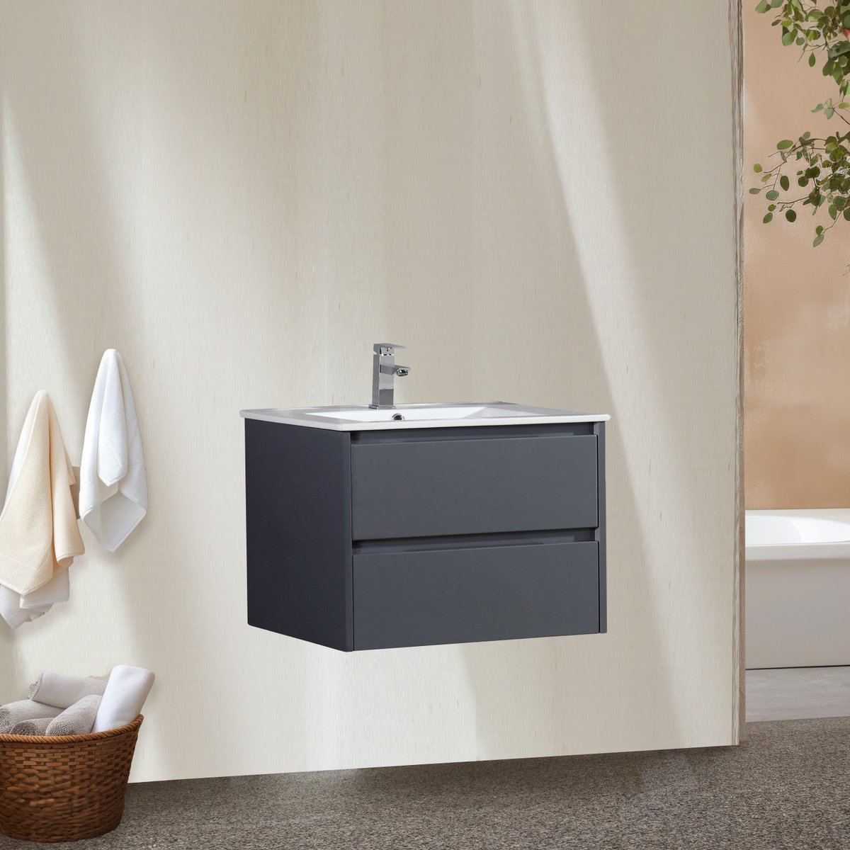 Meuble avec vasque 100 cm gris laqué Aquadoli