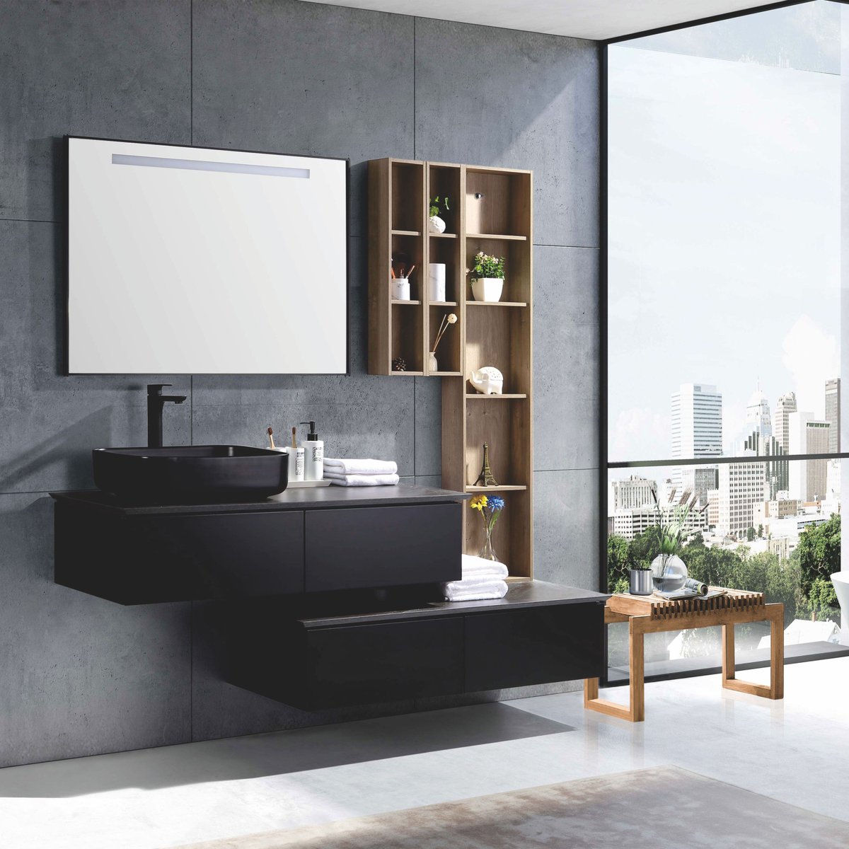 Meuble avec vasque 120 cm noir Aquacera
