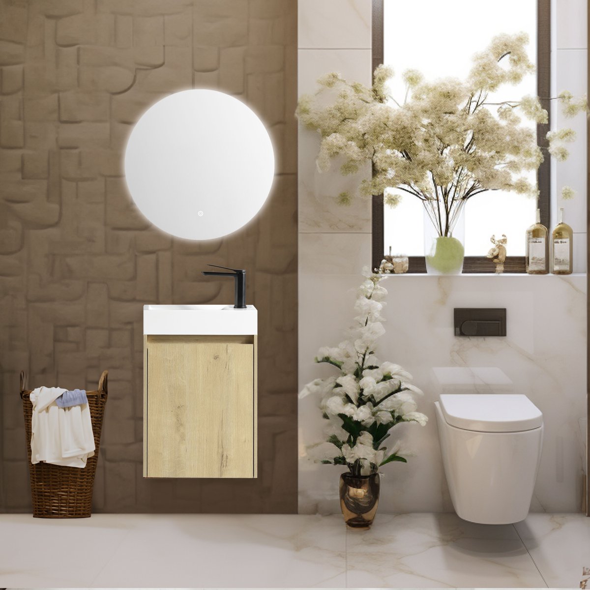 Lave main 40 cm chêne clair vieilli Aquastretto