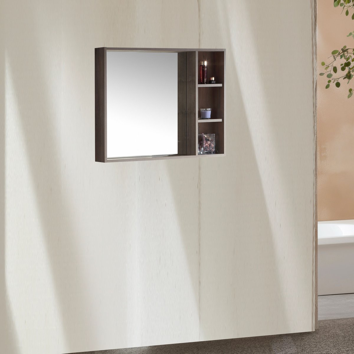 Armoire de salle de bain avec miroir chêne brun Aquanoma