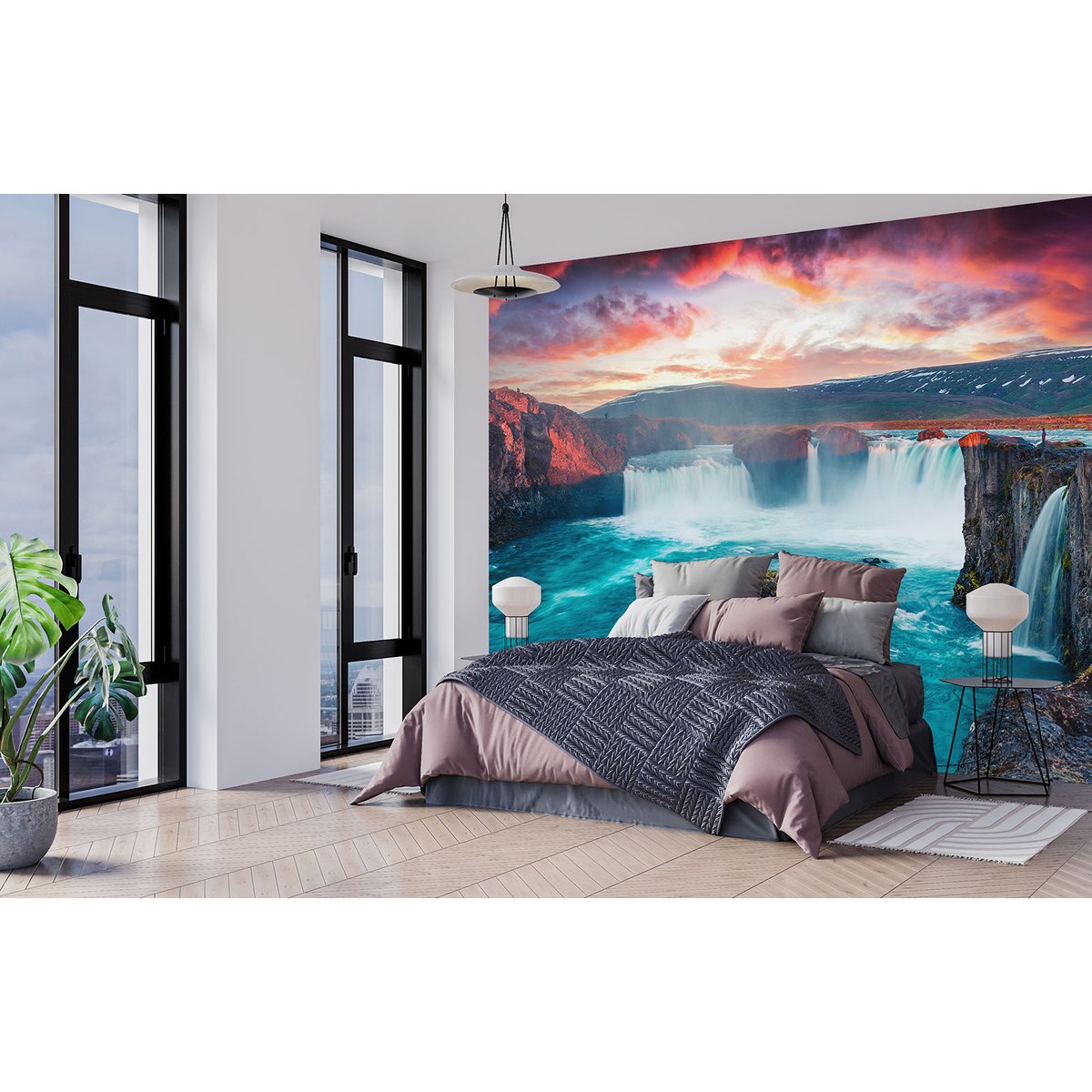 Papier peint panoramique - Cascades Couché de Soleil