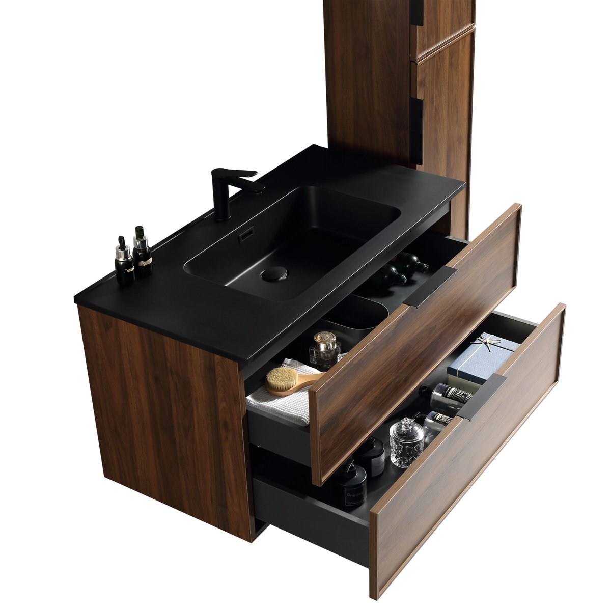 Meuble de salle de bain avec vasque effet noyer 100 cm Aquasila