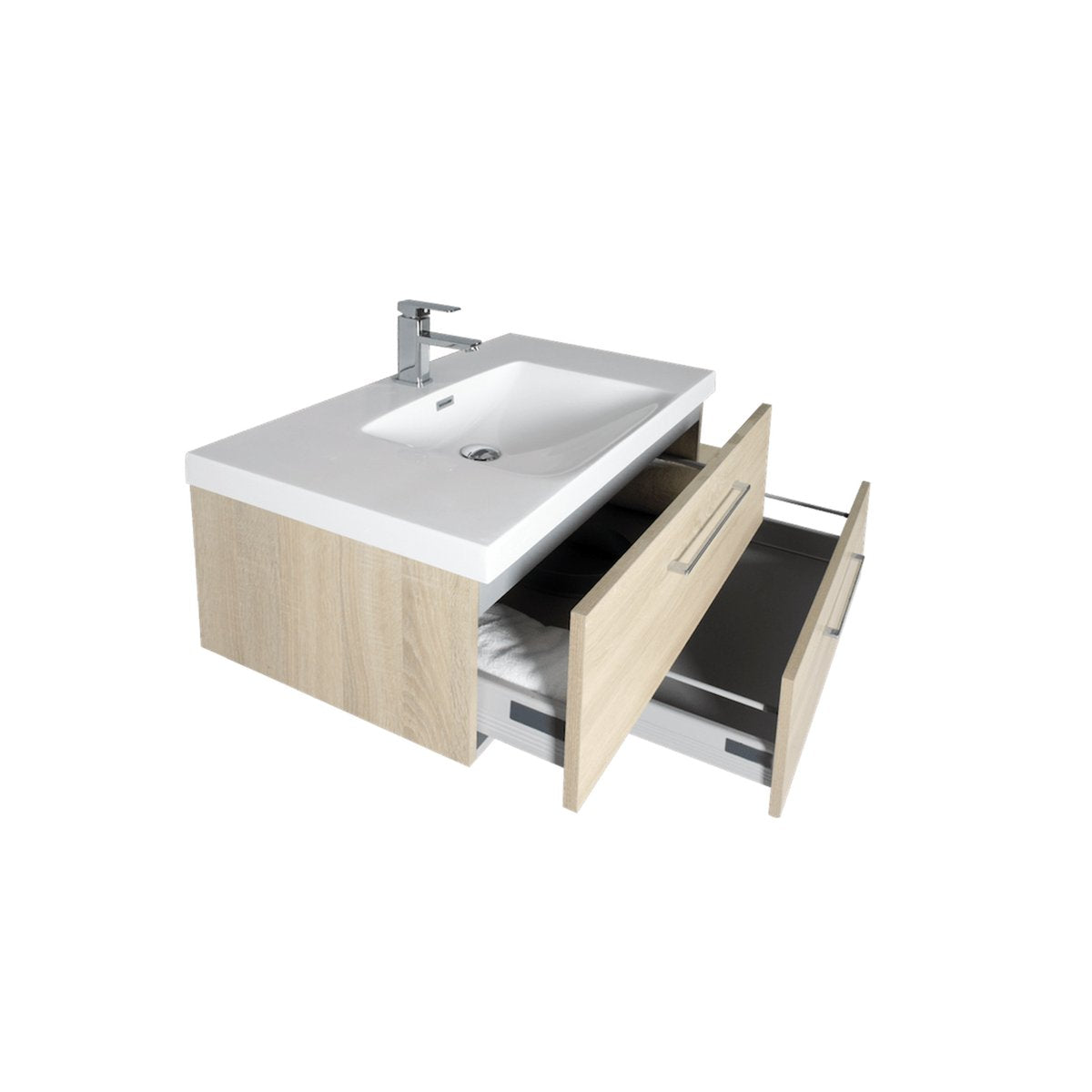 Meuble avec vasque 90 cm chêne californien naturel Aquazur