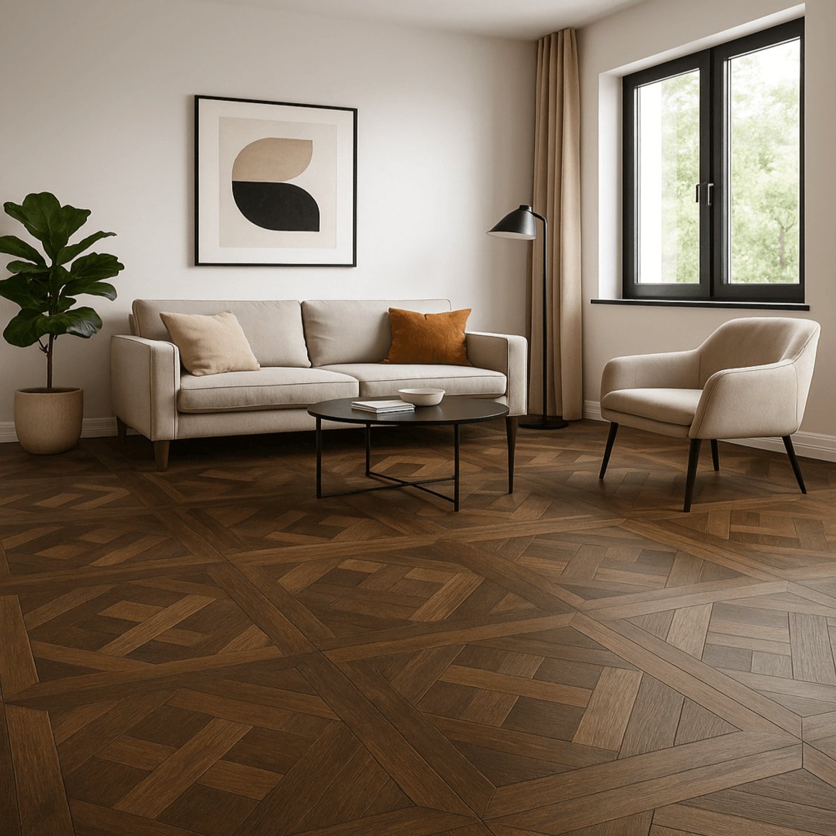 Parquet contrecollé de Versailles chêne teinte brune - Larg. 60 cm