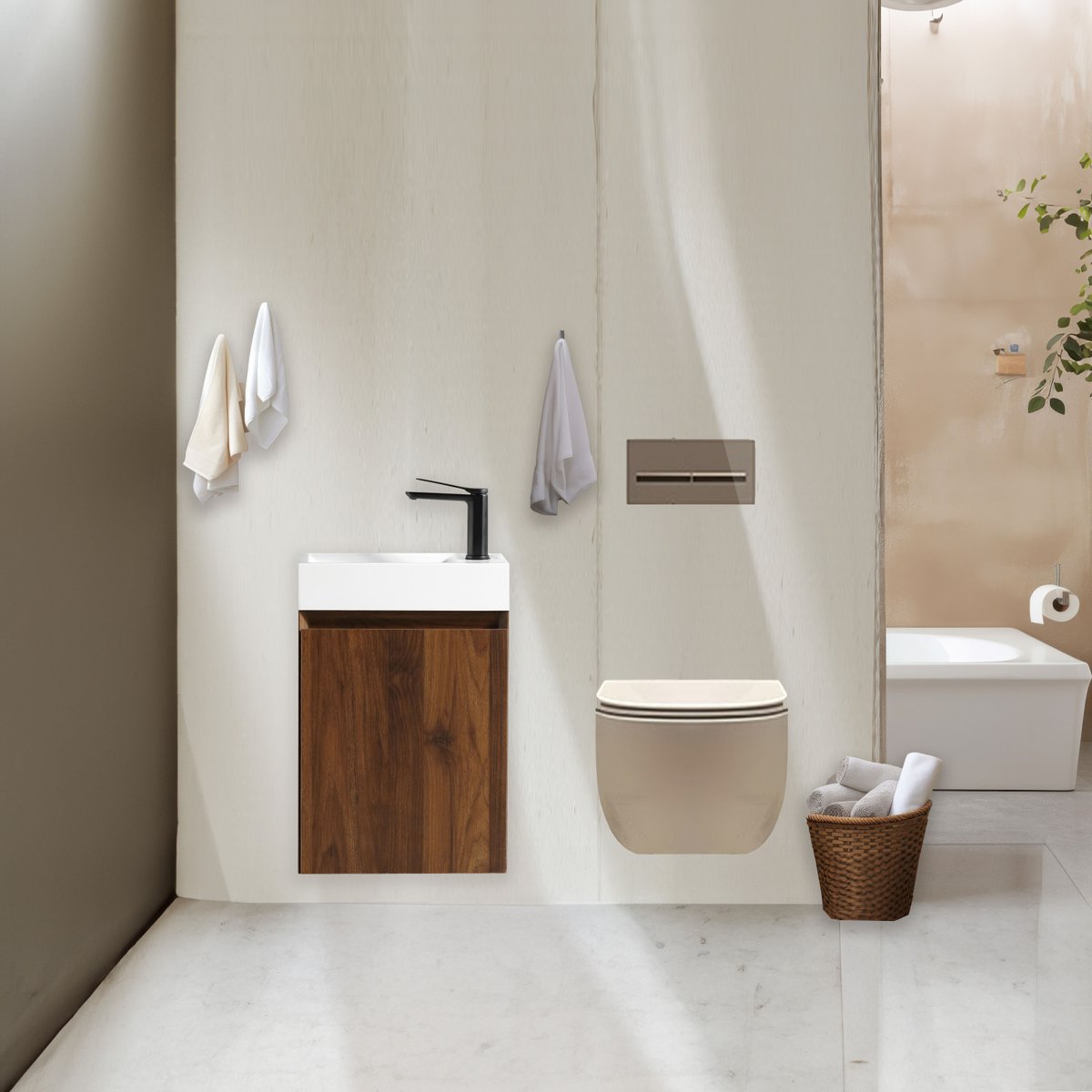 Lave main 40 cm chêne brun vieilli Aquastretto