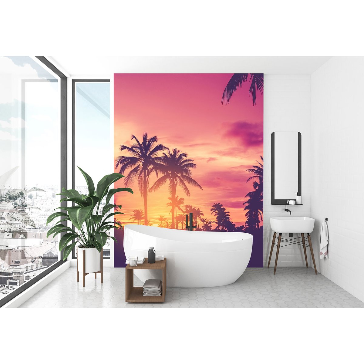 Papier peint panoramique - Palmiers Couché de Soleil