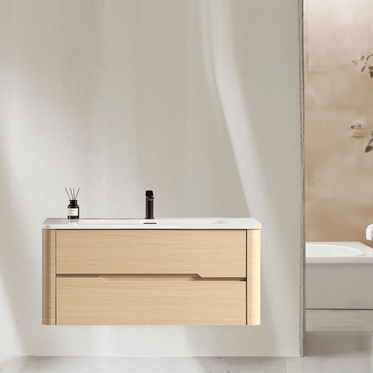 Meuble de salle de bain avec vasque 100 cm effet chêne naturel Aquabale