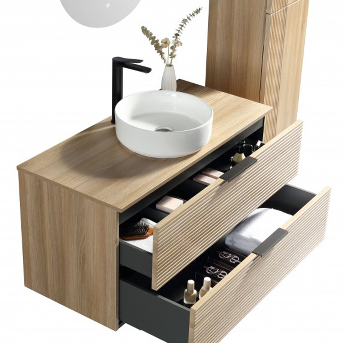 Meuble avec vasque 80 cm chêne brun Aquanoma