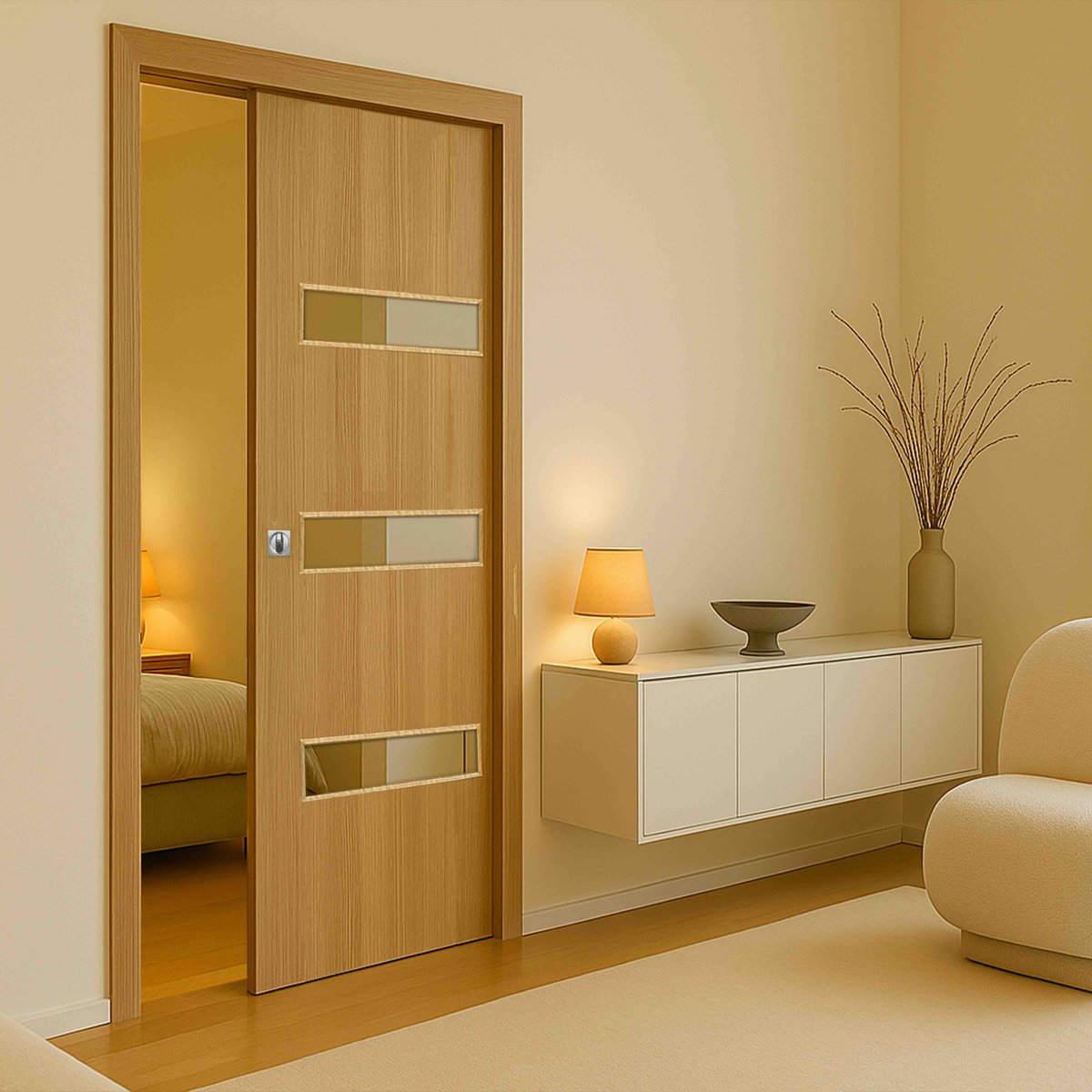 Porte coulissante cloison April avec serrure