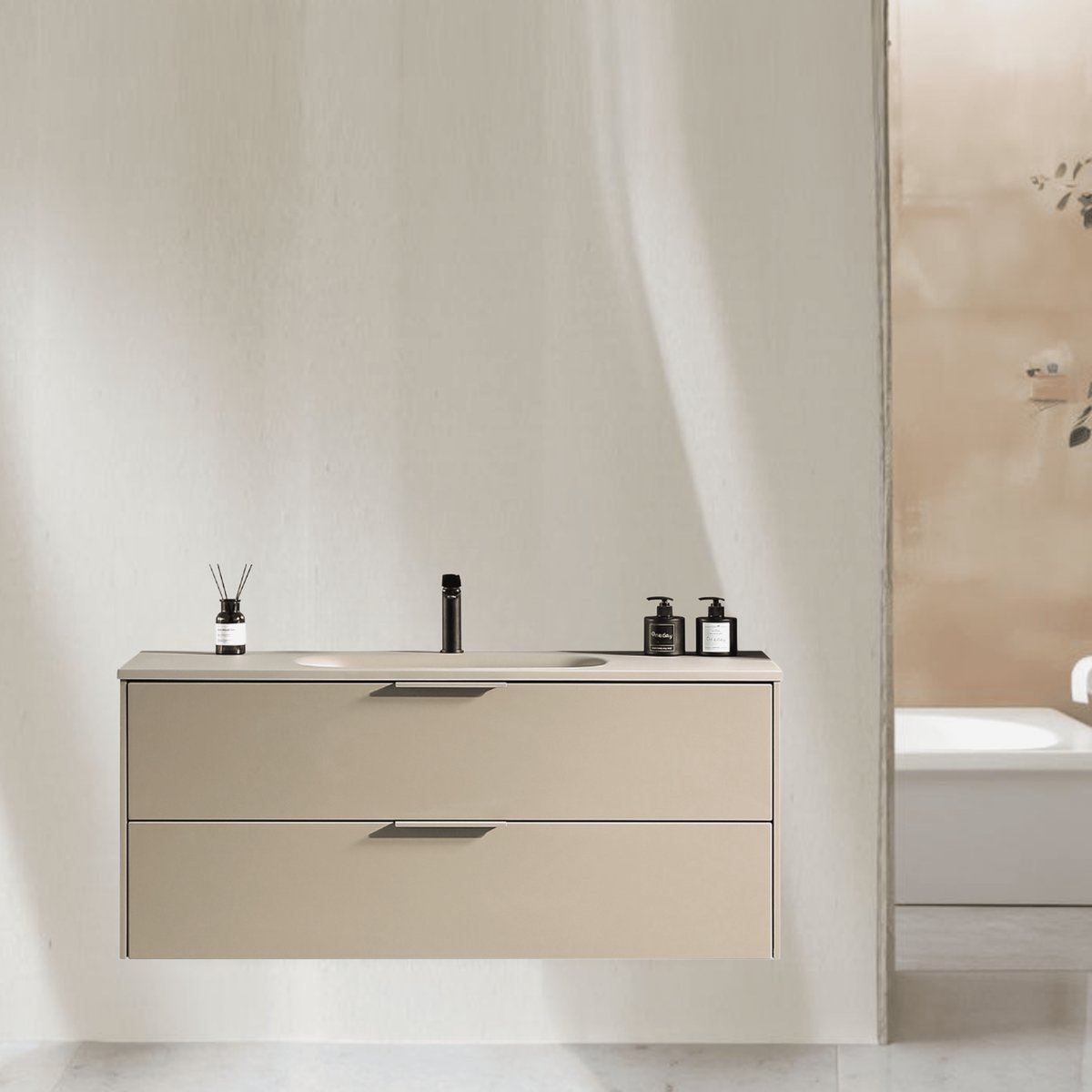 Meuble de salle bain avec vasque aspect lichen 120 cm Aquamila