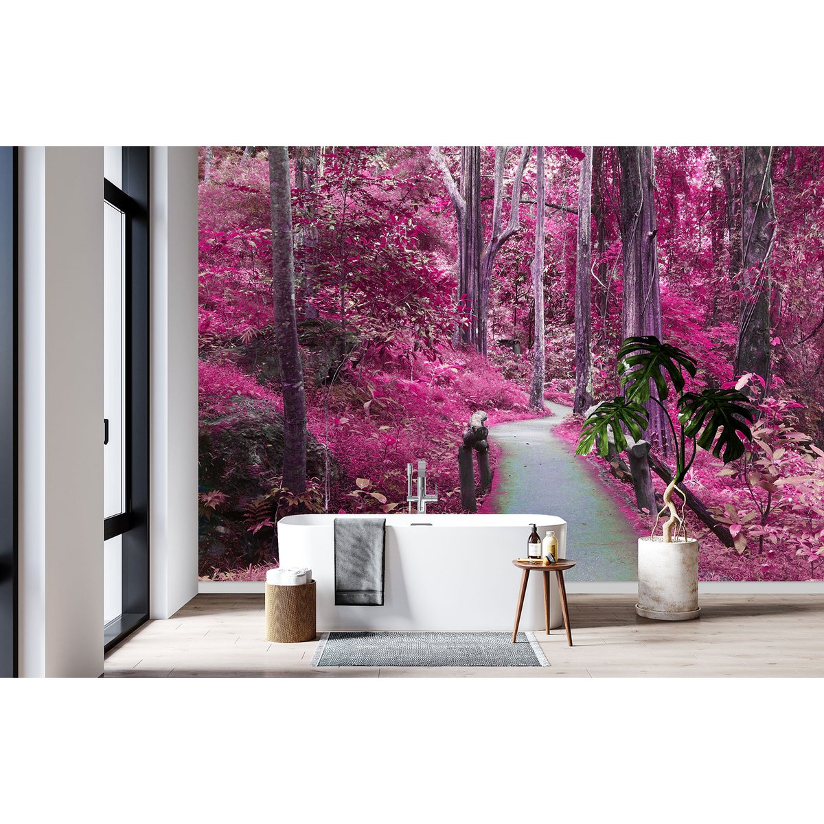 Papier peint panoramique - Chemin Fleurs roses
