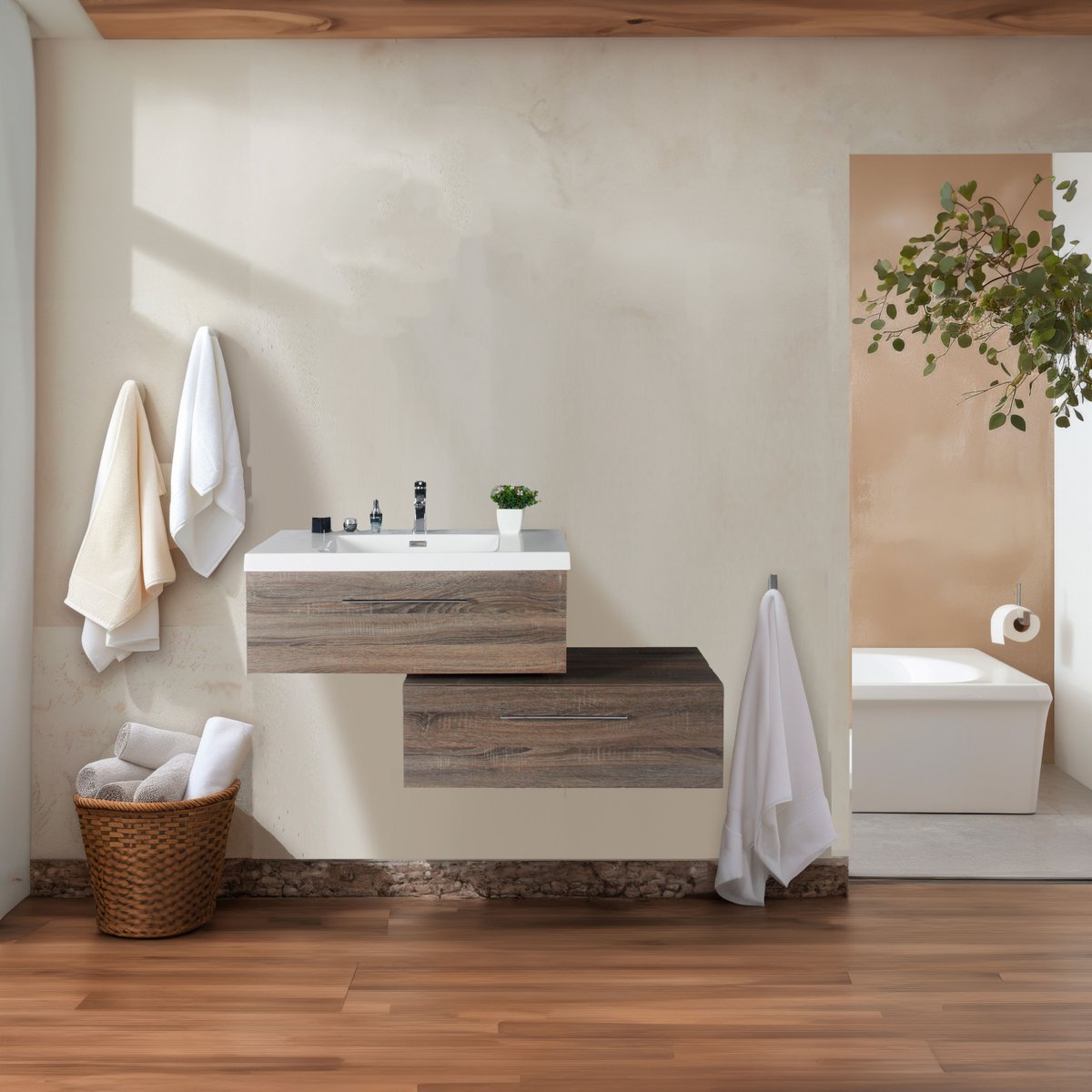 Meuble avec vasque 90 cm chêne californien gris Aquasun