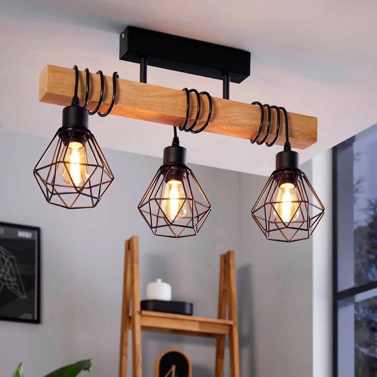 Suspension Industrielle Bois et Métal