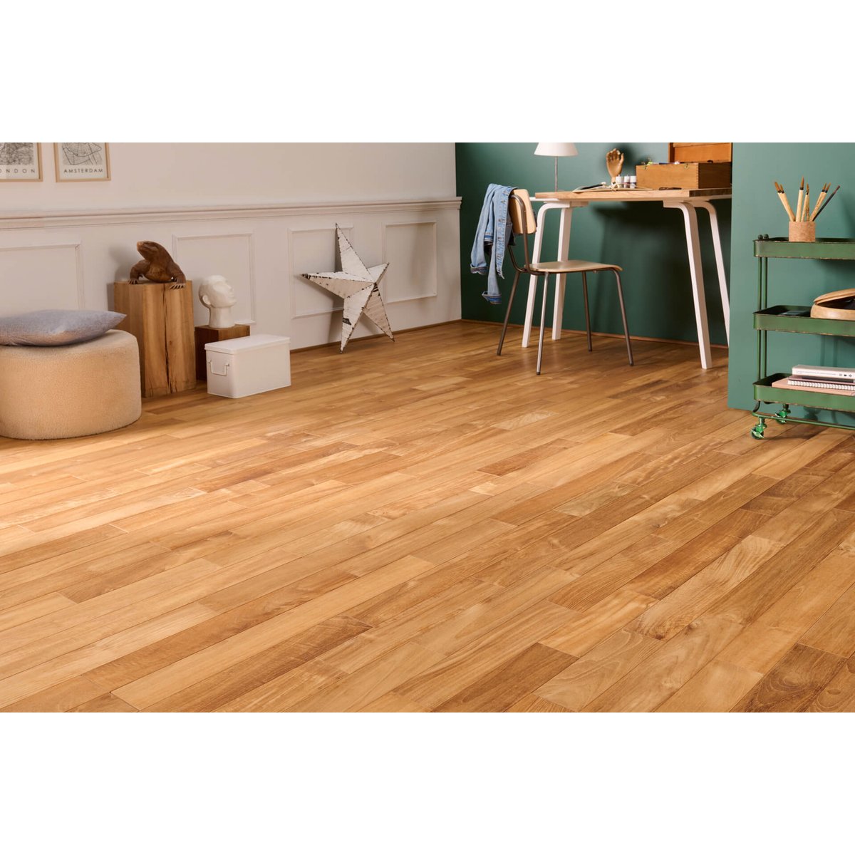 Parquet massif teck brut - Larg. 9 cm
