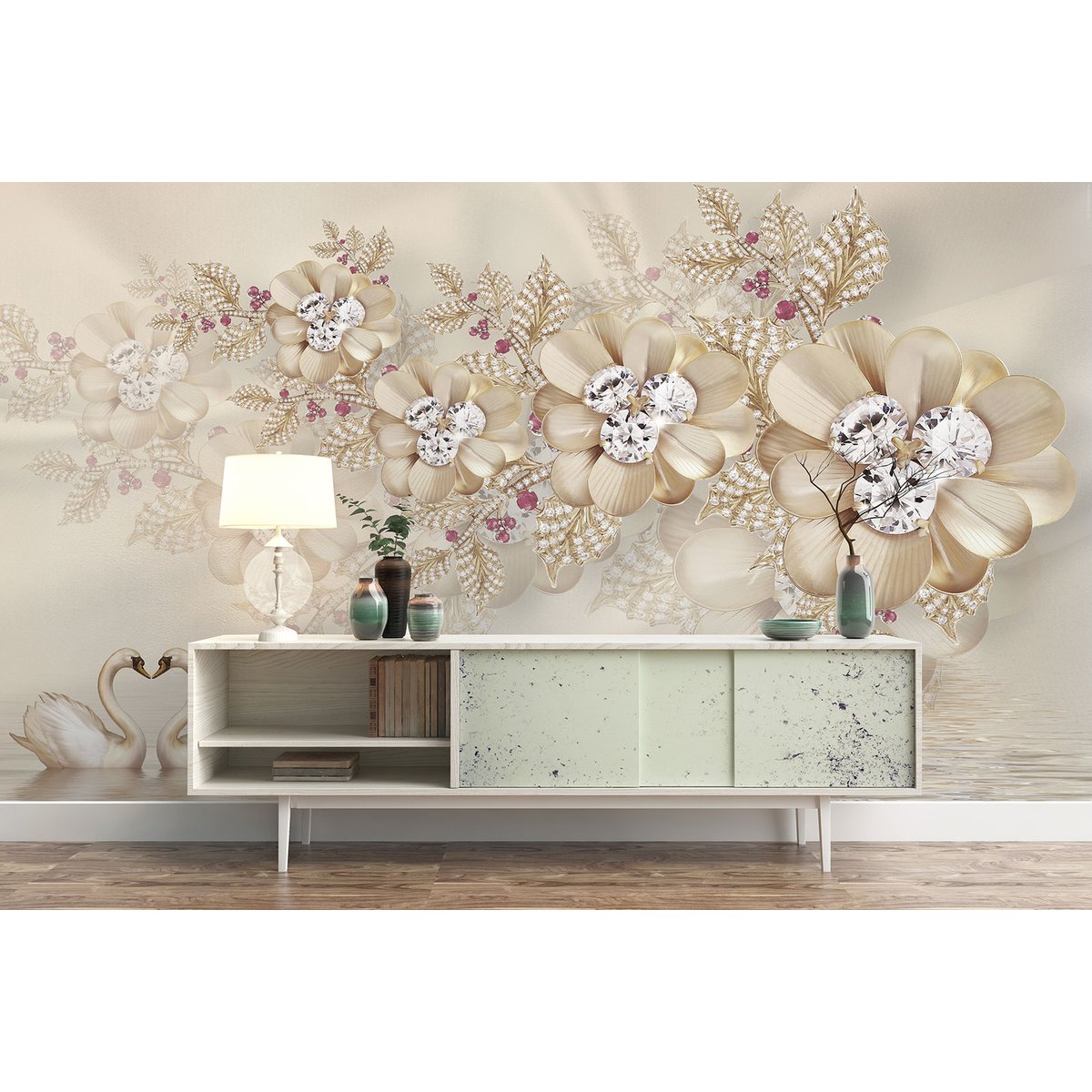 Papier peint panoramique - Fleurs Effet 3D