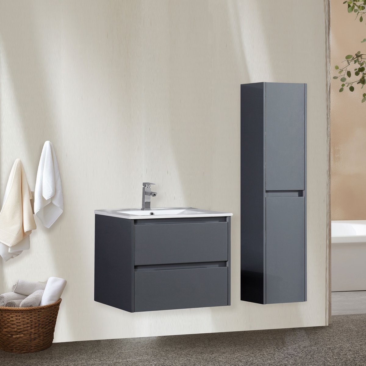 Ensemble salle de bain 80 cm gris laqué Aquadoli