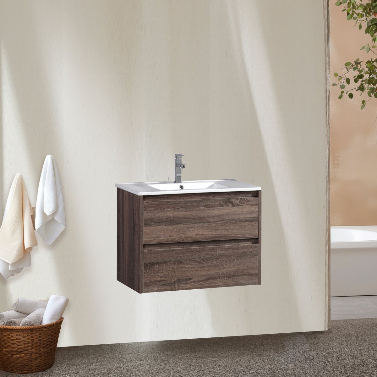 Ensemble meuble salle de bain 80 cm chêne californien brun Aquadoli