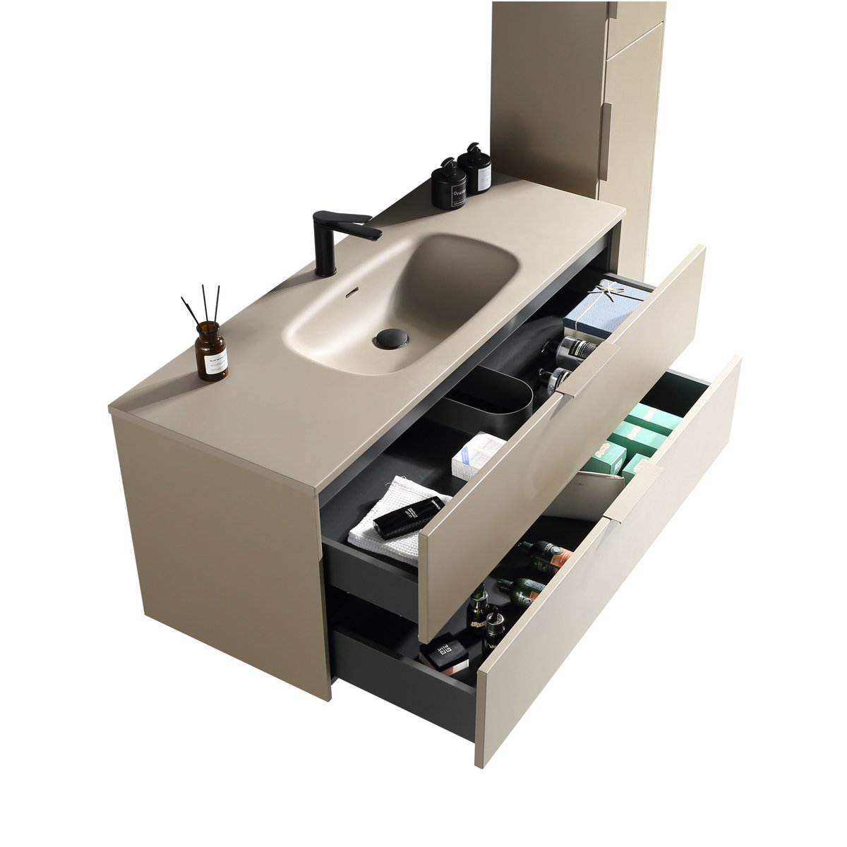 Meuble de salle bain avec vasque aspect lichen 120 cm Aquamila