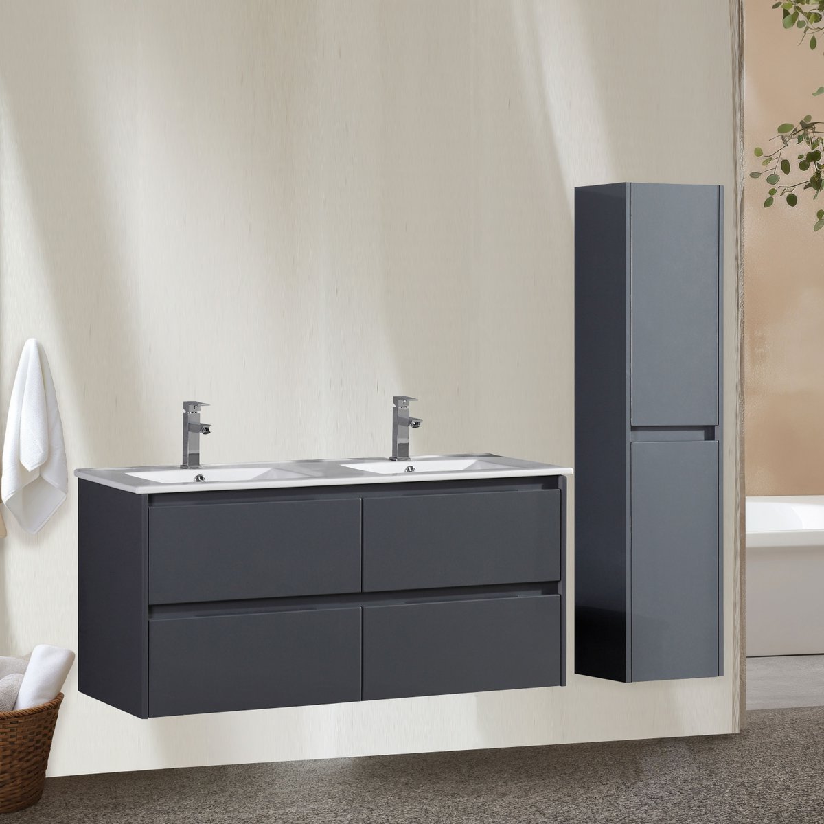 Ensemble salle de bain 120 cm gris laqué Aquadoli