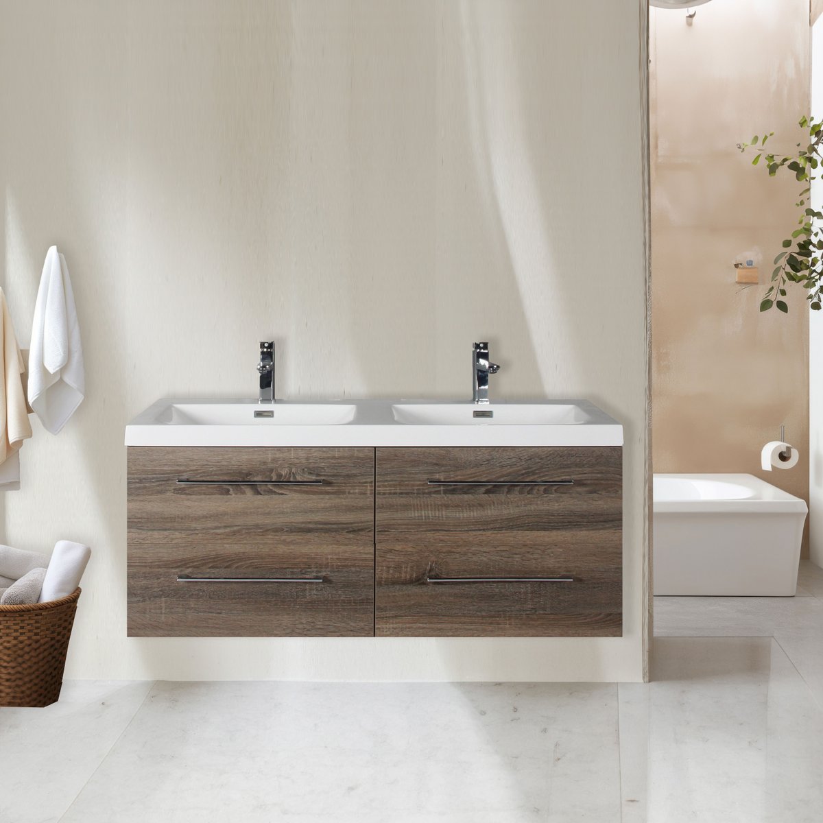 Meuble double vasque 120 cm chêne californien gris Aquasun