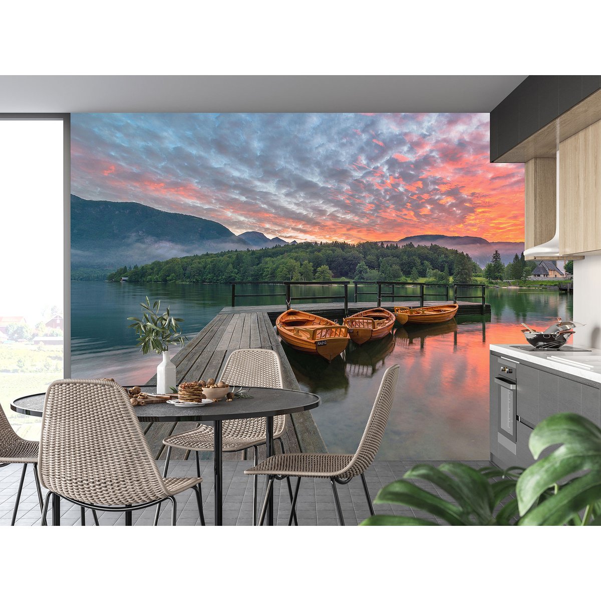 Papier peint panoramique - Bateaux Couché de Soleil