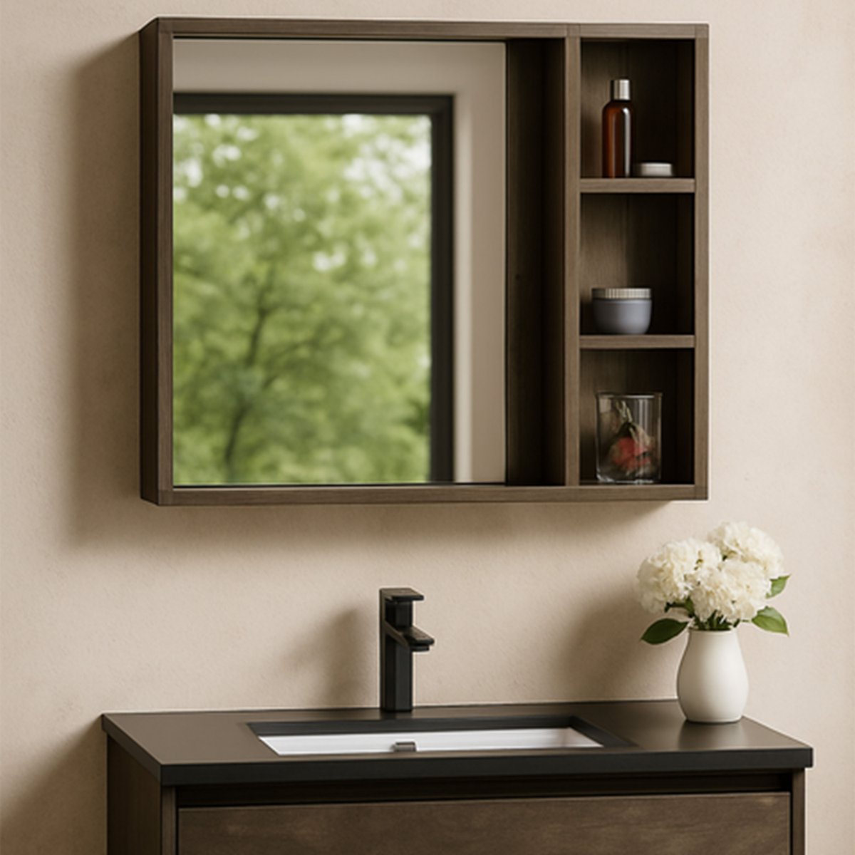 Armoire de salle de bain avec miroir chêne brun Aquanoma