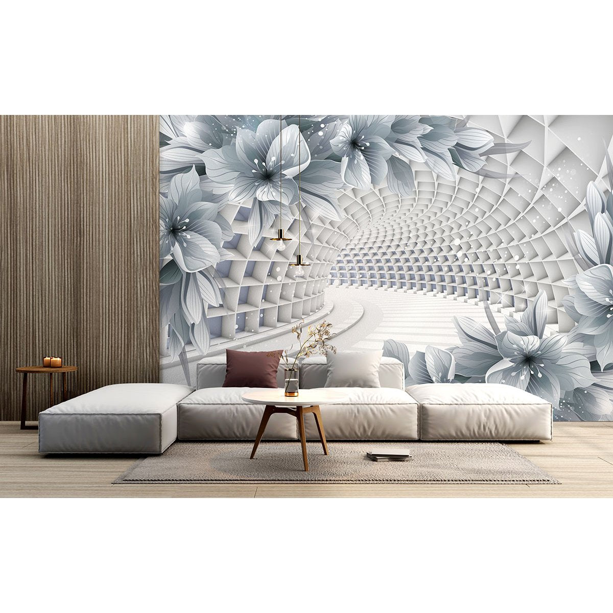 Papier peint panoramique - Tunnel 3D fleurs