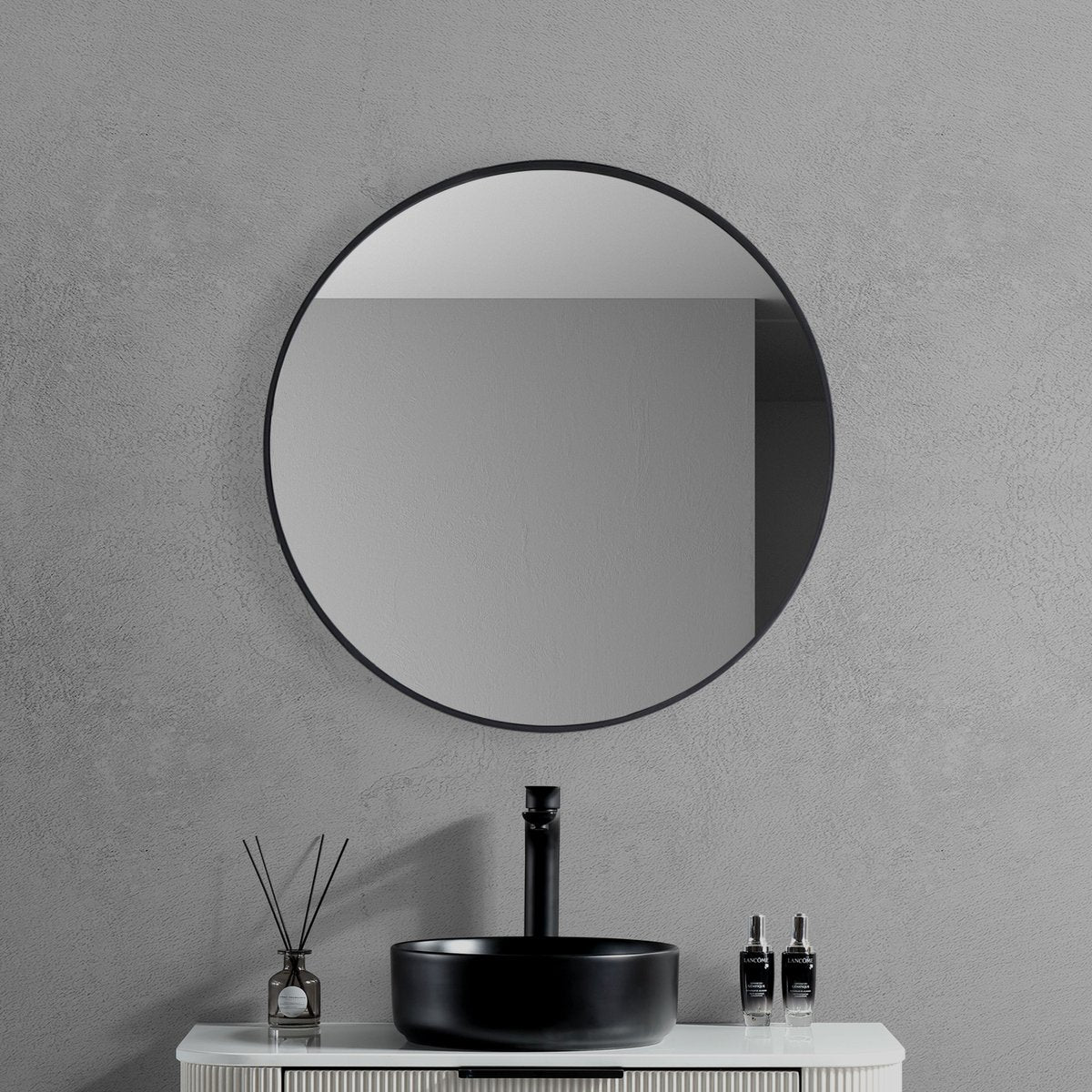 Miroir salle de bain rond métal noir
