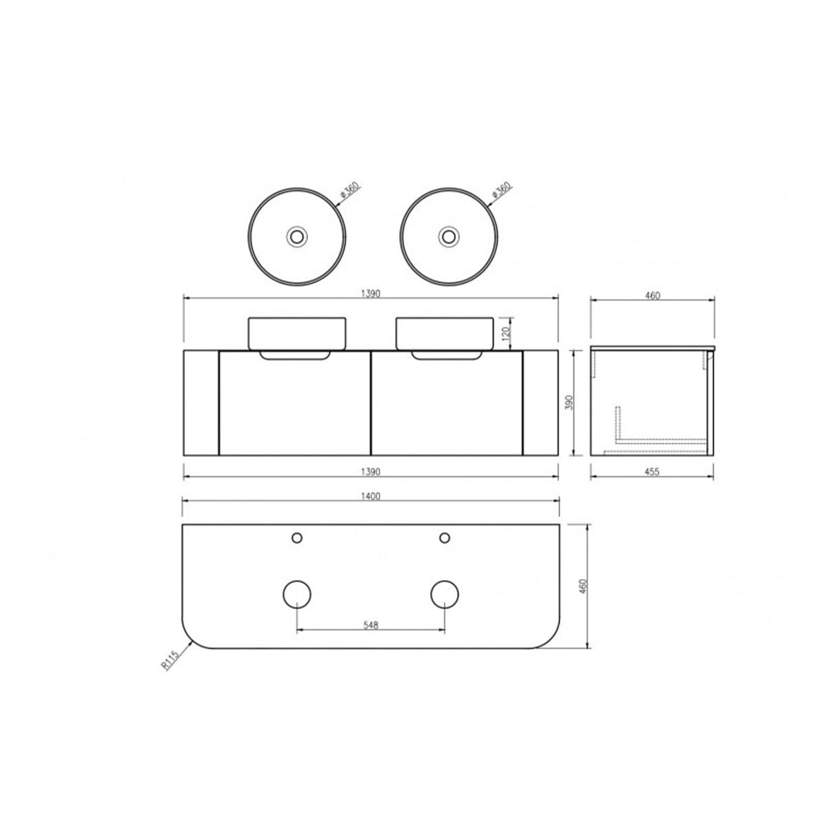 Meuble 140 cm chêne clair Aquagiro double vasque