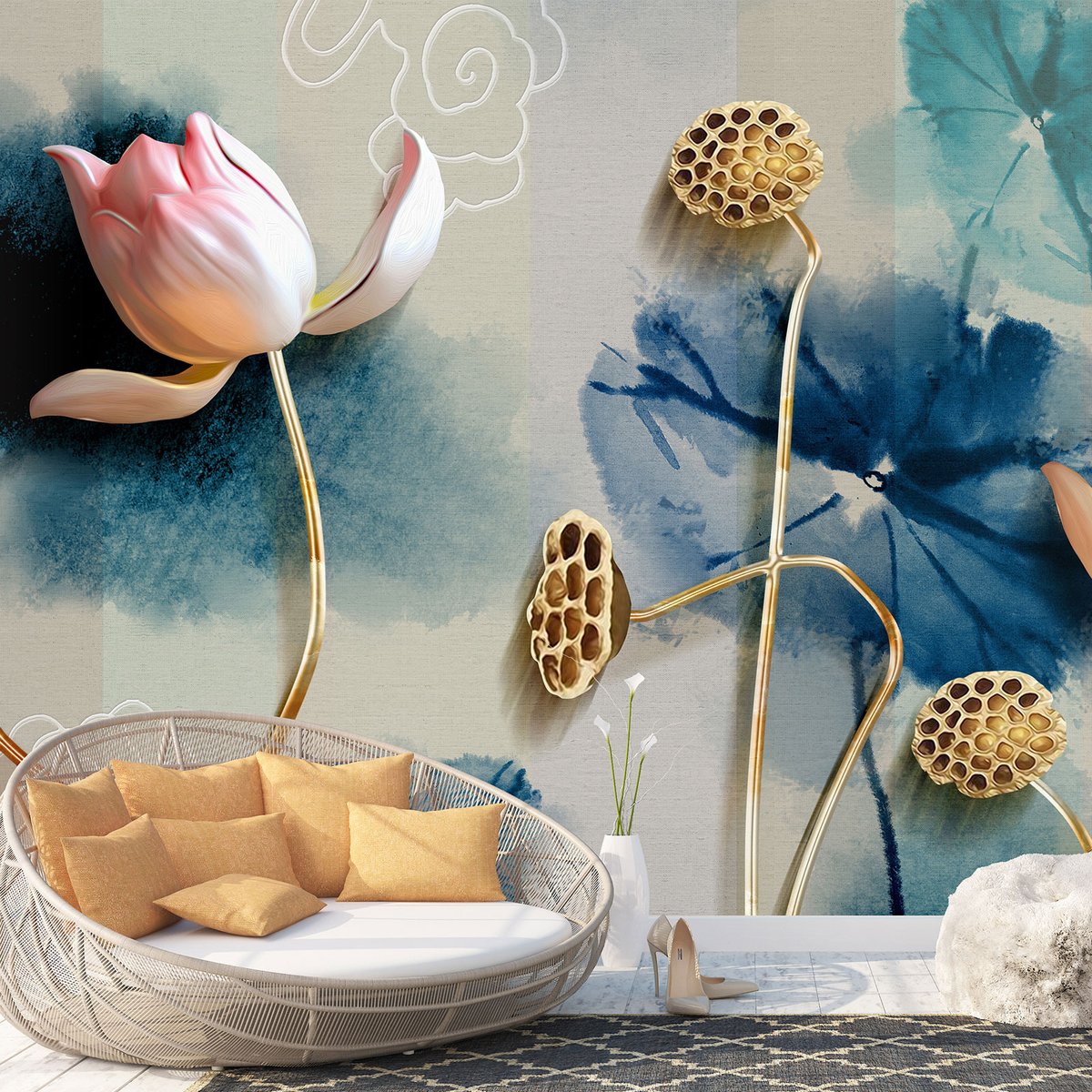 Papier peint panoramique - Fleurs Effet 3D