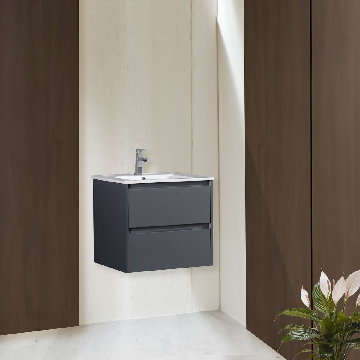 Ensemble salle de bain 60 cm gris laqué Aquadoli