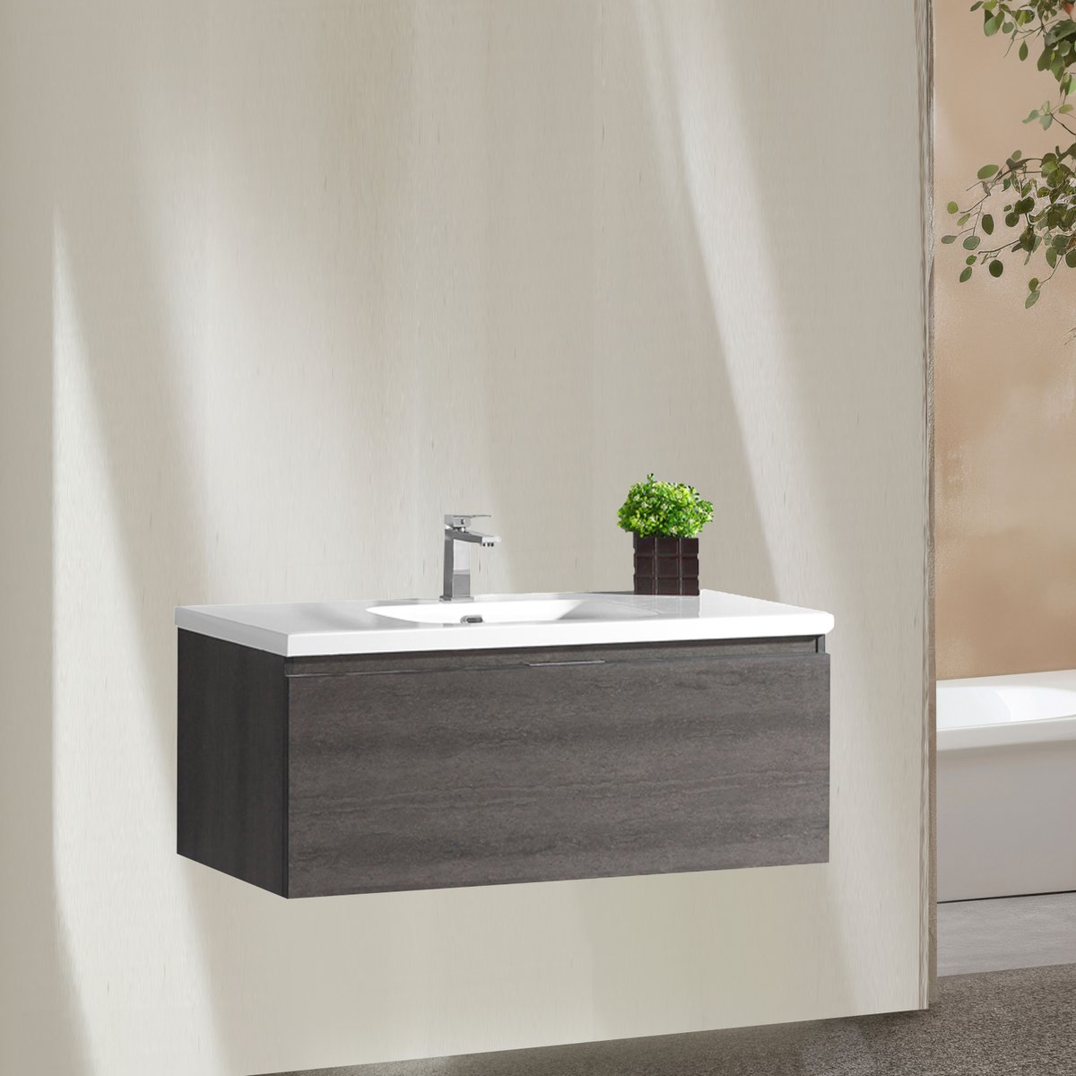 Meuble avec vasque 120 cm gris anthracite Aquaterra