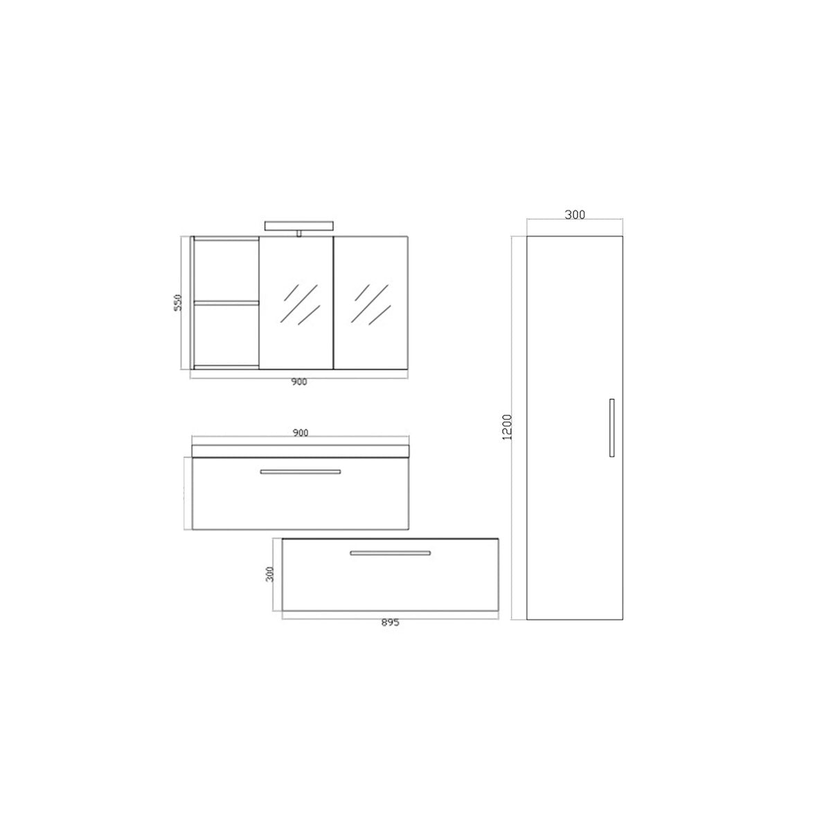 Armoire de toilette avec miroir 90 cm chêne californien gris Aquasun