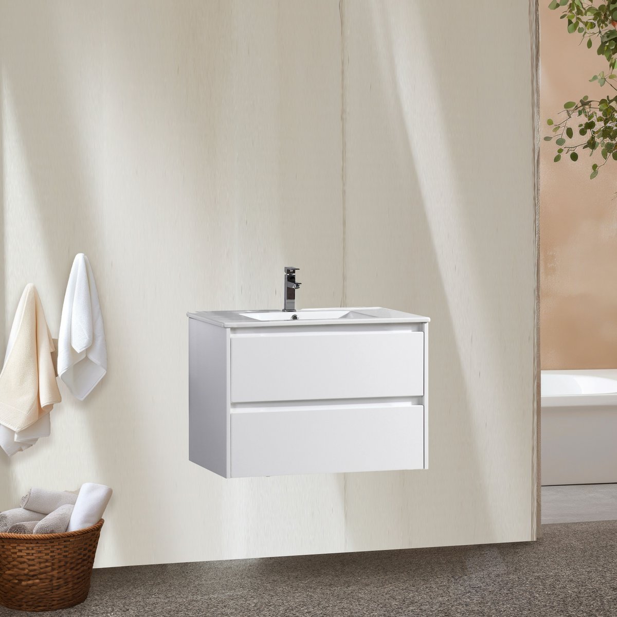 Meuble avec vasque 60 cm blanc laqué Aquadoli