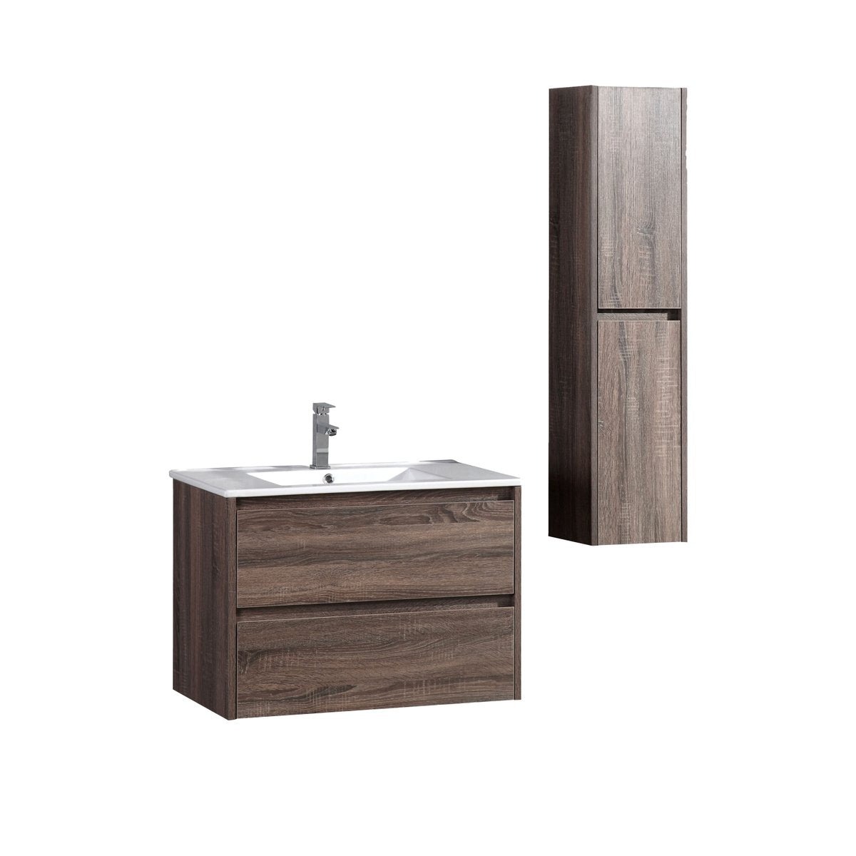 Ensemble meuble salle de bain 80 cm chêne californien brun Aquadoli