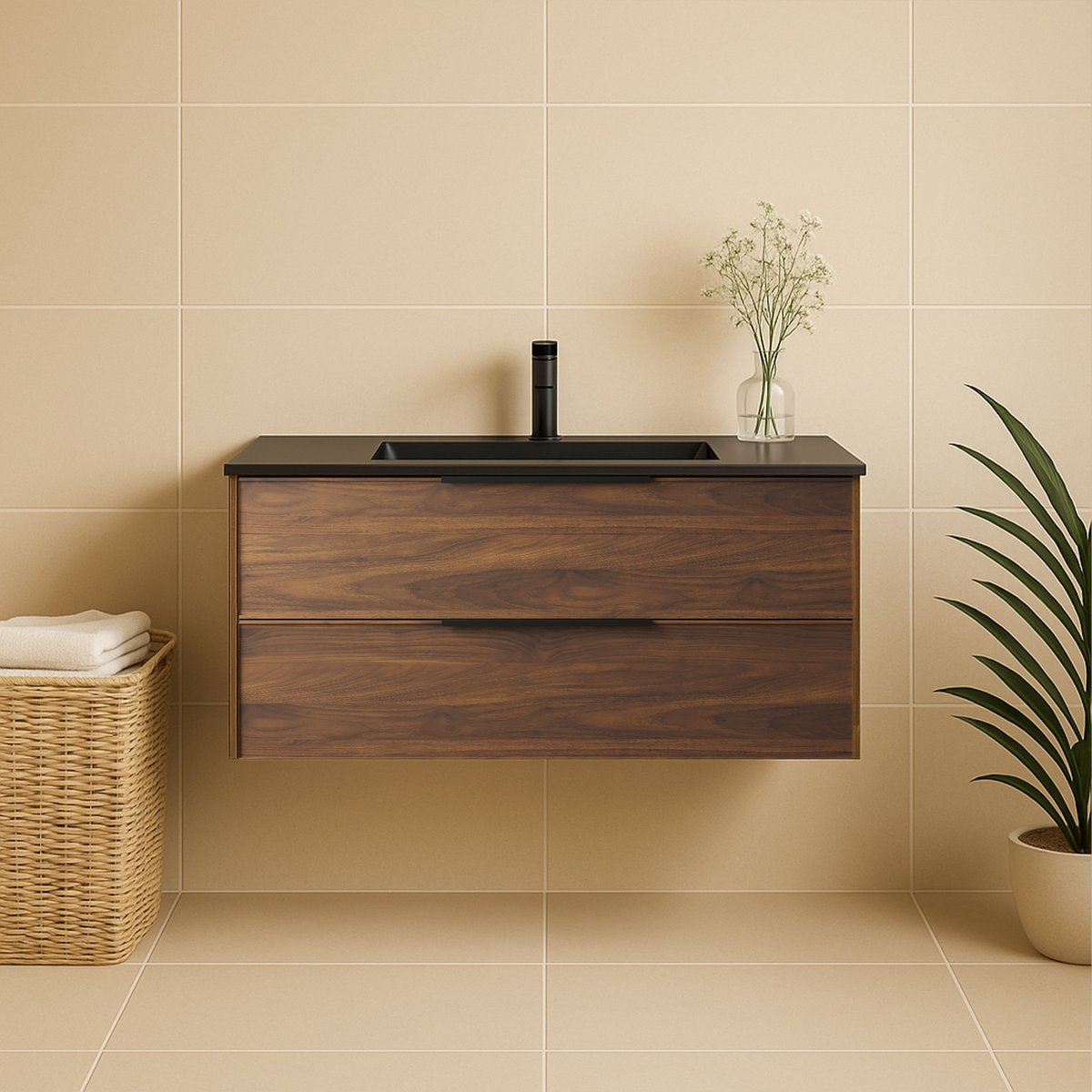 Ensemble de salle de bain 100 cm effet noyer Aquasila