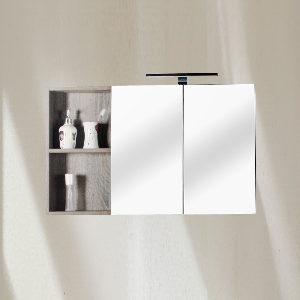 Armoire de toilette avec miroir 90 cm chêne californien gris Aquasun