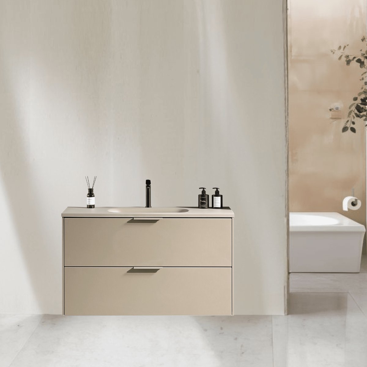 Meuble de salle de bain avec vasque aspect lichen 80 cm Aquamila